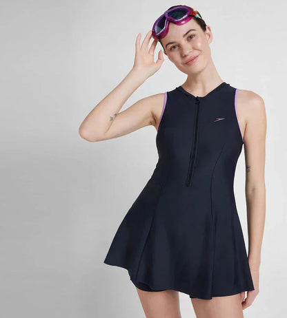 Speedo Women's Endurance 10 Closedback Swimdress With Boyleg - True Navy & Sweet Purple - Jaiman Toys
