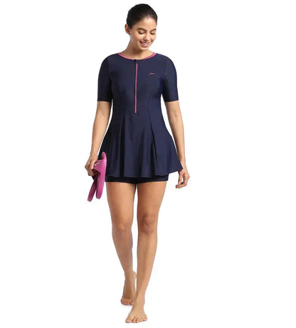 Speedo Women’s Endurance10 UPF 40+ Swimdress – True Navy & Hot Mauve, Size 40 - Jaiman Toys