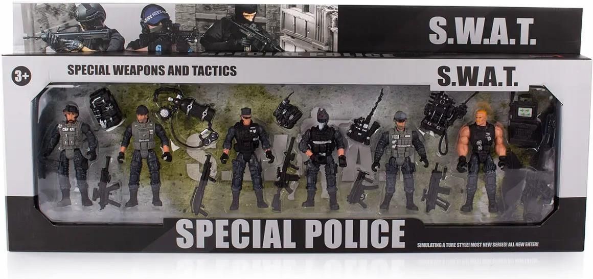 S.W.A.T. Special Police Action Figure Playset | 6 Special Weapons & Tactics Commandos with Tactical Accessories | Military Police Toy Set for Kids | Role Play & Collectible Figures