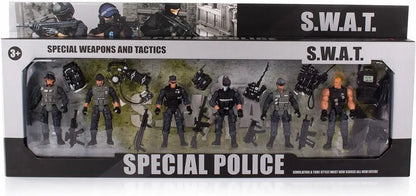 S.W.A.T. Special Police Action Figure Playset | 6 Special Weapons & Tactics Commandos with Tactical Accessories | Military Police Toy Set for Kids | Role Play & Collectible Figures
