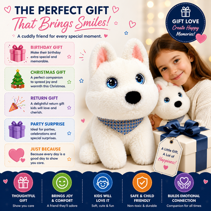 Breatoi! AI Smart Interactive Plush Dog Toy with Voice Interaction, Soft Stuffed Puppy Companion, Talking & Sound Responsive Plush Animal for Kids | Gift for Boys & Girls 3+ Years - White