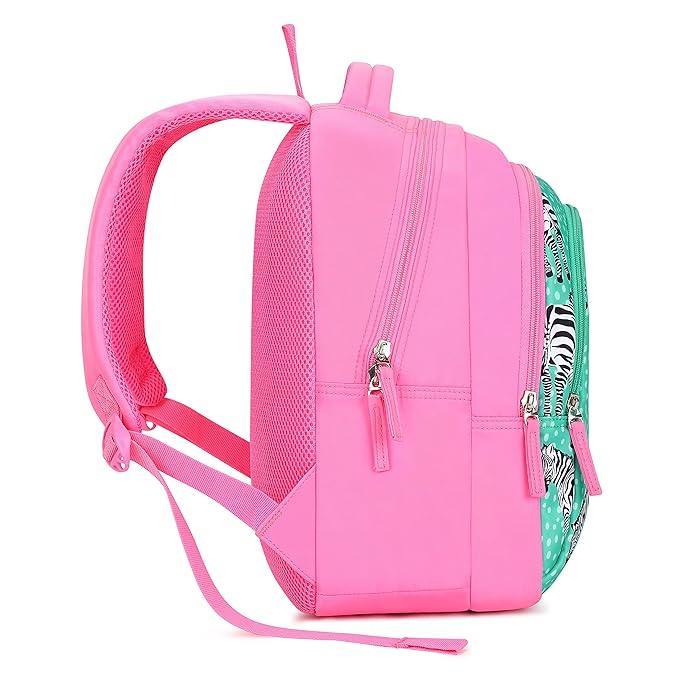 Genie Valerie Kids Backpacks, 15 inches, Cute, Colourful bags for girls, Water Resistant and Lightweight. 3 compartment with Happy Pouch - Jaiman Toys