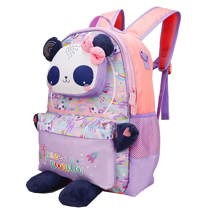 Panda School Backpack 16 Inch – Kids Cute Space Panda Cartoon School Bag with Side Pockets for Girls