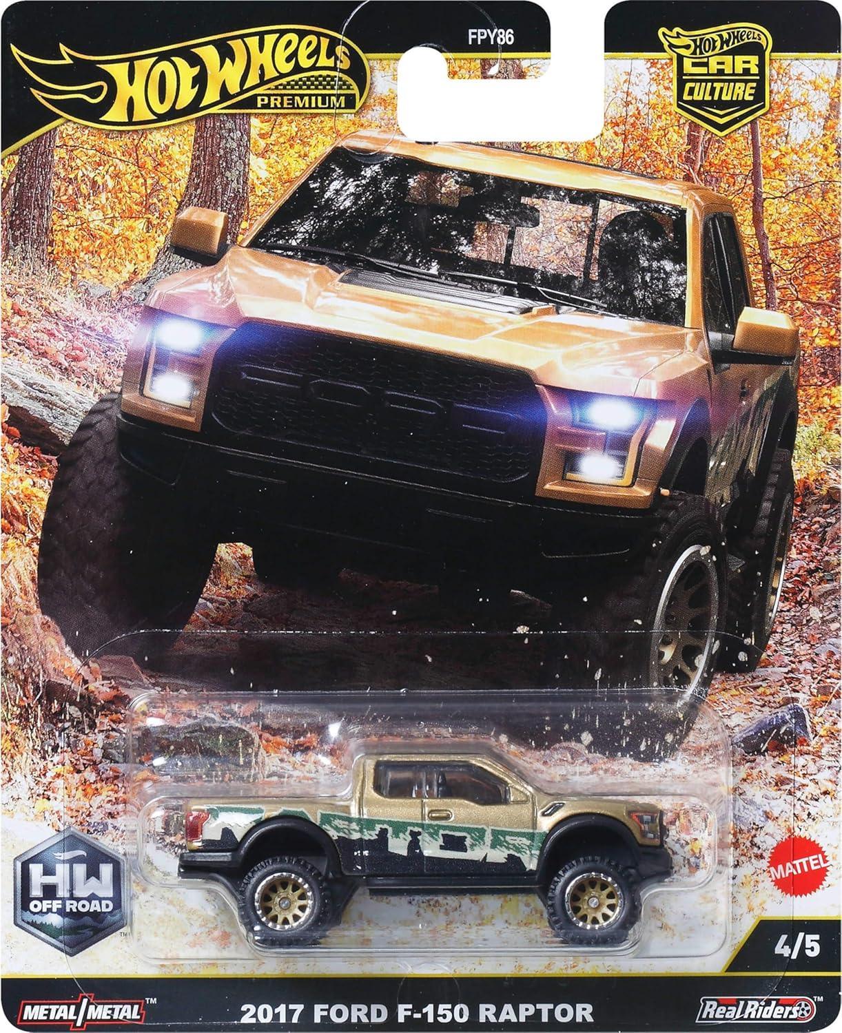 Hot Wheels Premium HW Off Road 2017 Ford F-150 Raptor 1:64 Diecast Car – Real Riders | Metal Body | Car Culture Series (Brown)