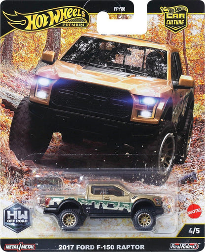 Hot Wheels Premium HW Off Road 2017 Ford F-150 Raptor 1:64 Diecast Car – Real Riders | Metal Body | Car Culture Series (Brown)