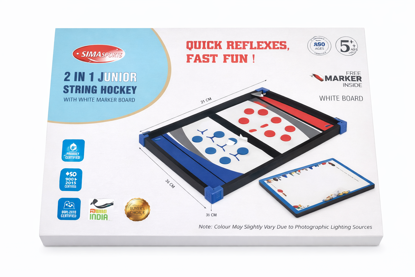 SIMARR 2-in-1 Junior String Hockey Game with White Marker Board – Fast Sling Puck Tabletop Board Game for Kids & Family