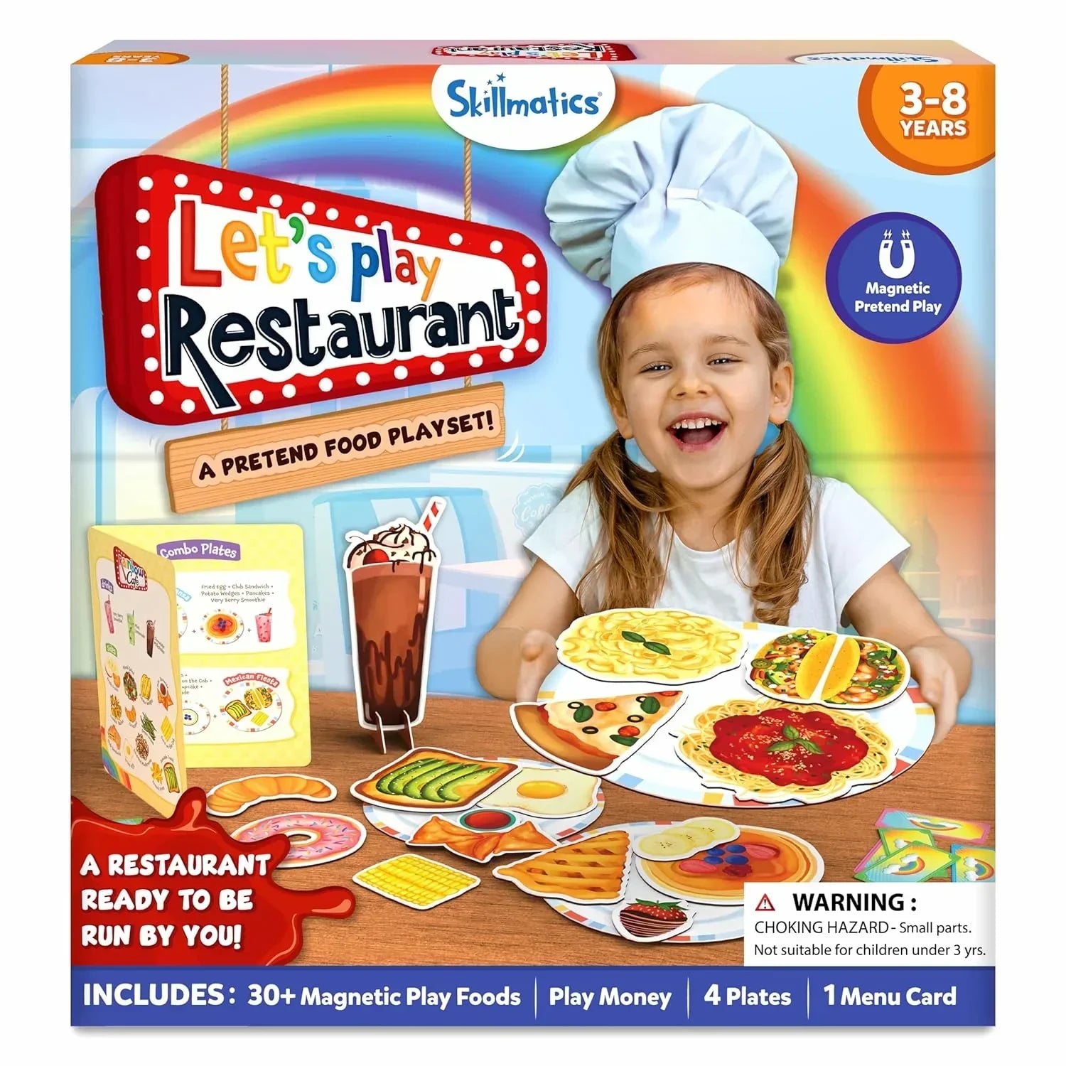 Skillmatics Pretend Play Playset - Restaurant Playset, 30+ Magnetic Food Items for Child's Play, Restaurant Toys, Back-to-School Kitchen Accessories, Gifts for Kids, Toddlers, Ages 3, 4, 5, 6, 7, 8 - Jaiman Toys