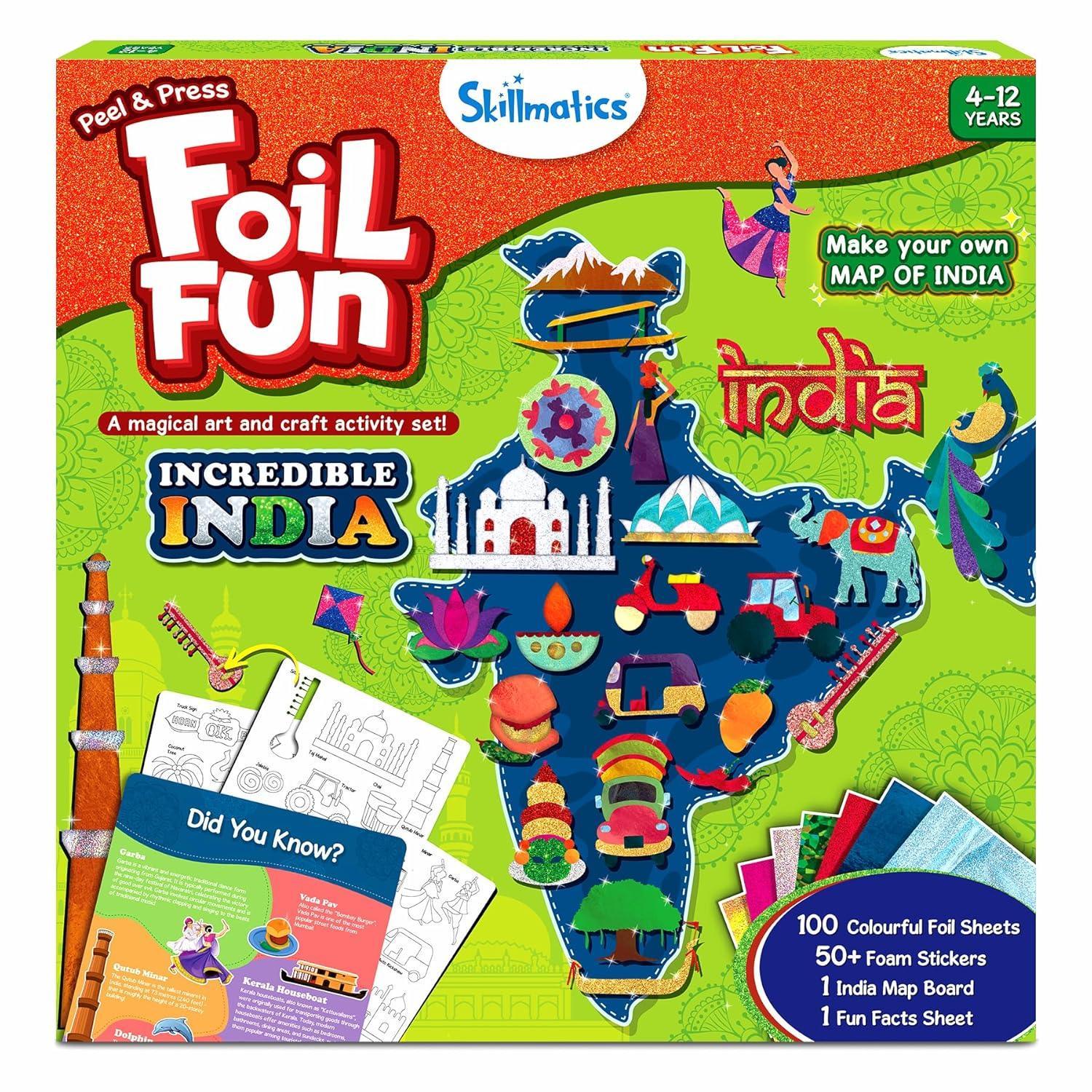 Skillmatics Art & Craft Activity - Foil Fun Incredible India, No Mess Art for Kids, DIY Creative & Educational Activity, Gifts for Ages 4, 5, 6, 7, 8, 9, 10, 11, 12 - Jaiman Toys