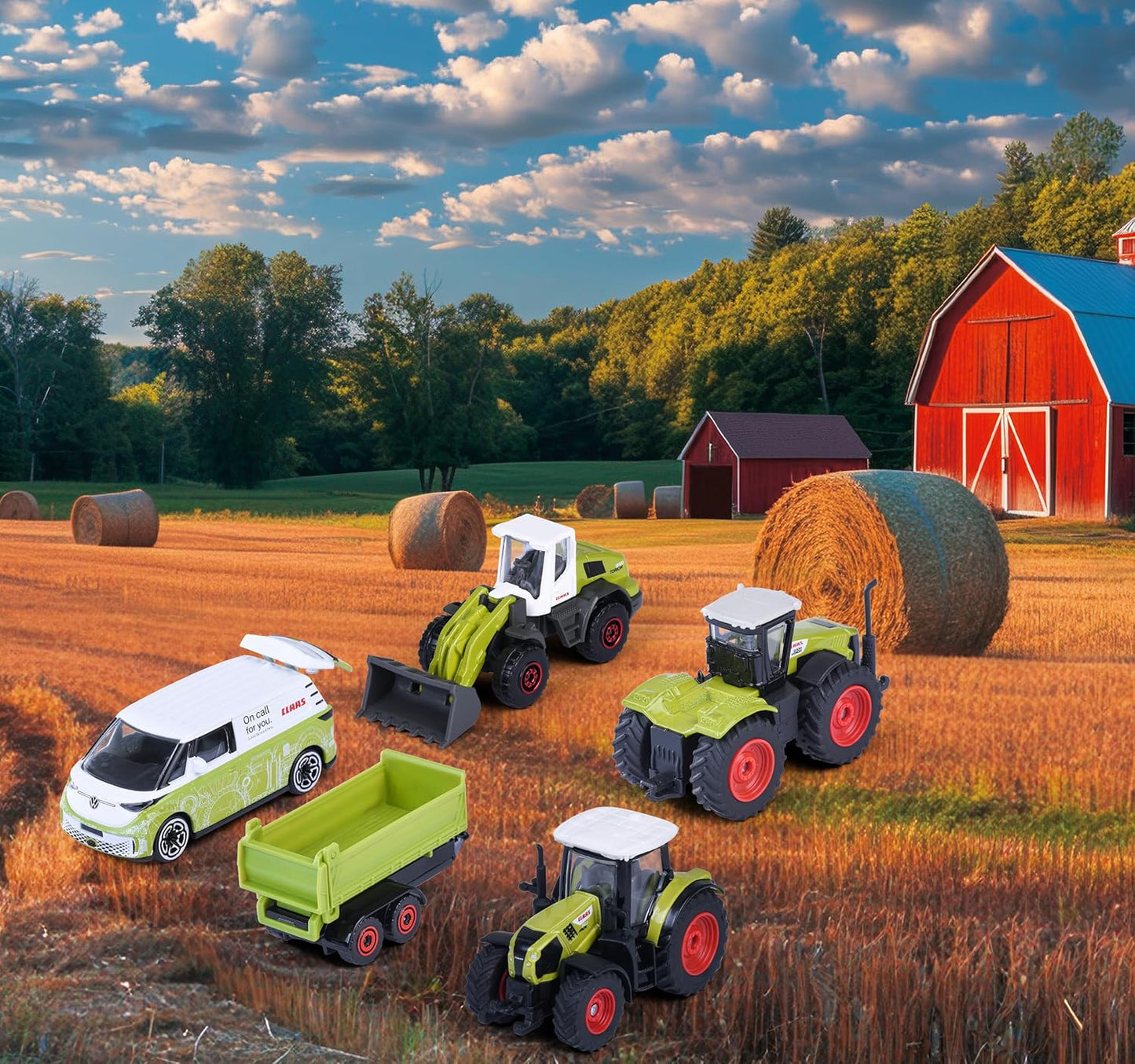 Majorette Farm Vehicle Gift Pack – CLAAS Tractor Toy Set with Trailer & Farm Machines | Die-Cast Vehicles (5 Pieces)
