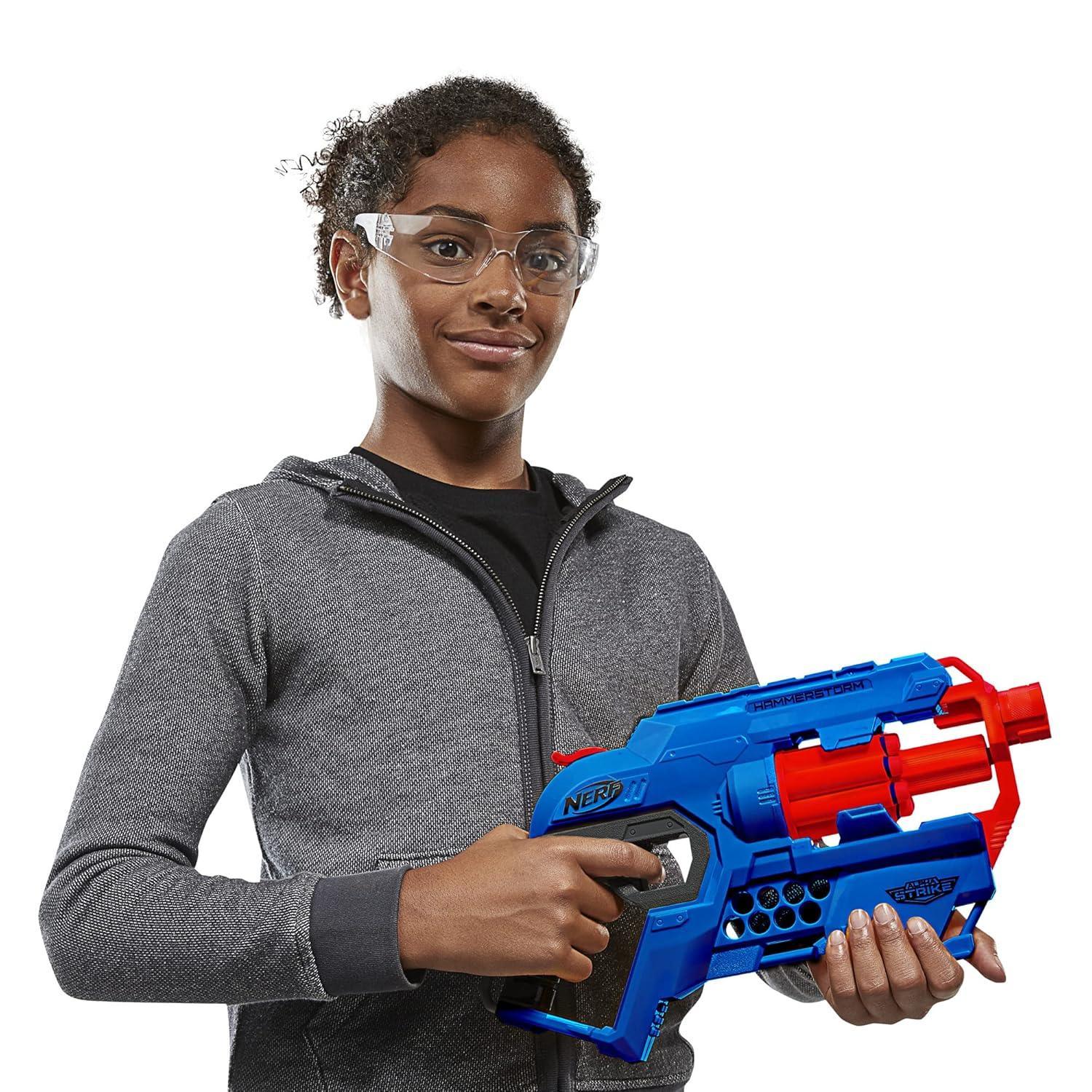 Nerf Alpha Strike Hammerstorm Blaster – Hammer-Priming Action, Rotating 8-Dart Drum, 8 Official Nerf Elite Darts – for Children, Teens, Adults, Multicolor (E6748) - Jaiman Toys