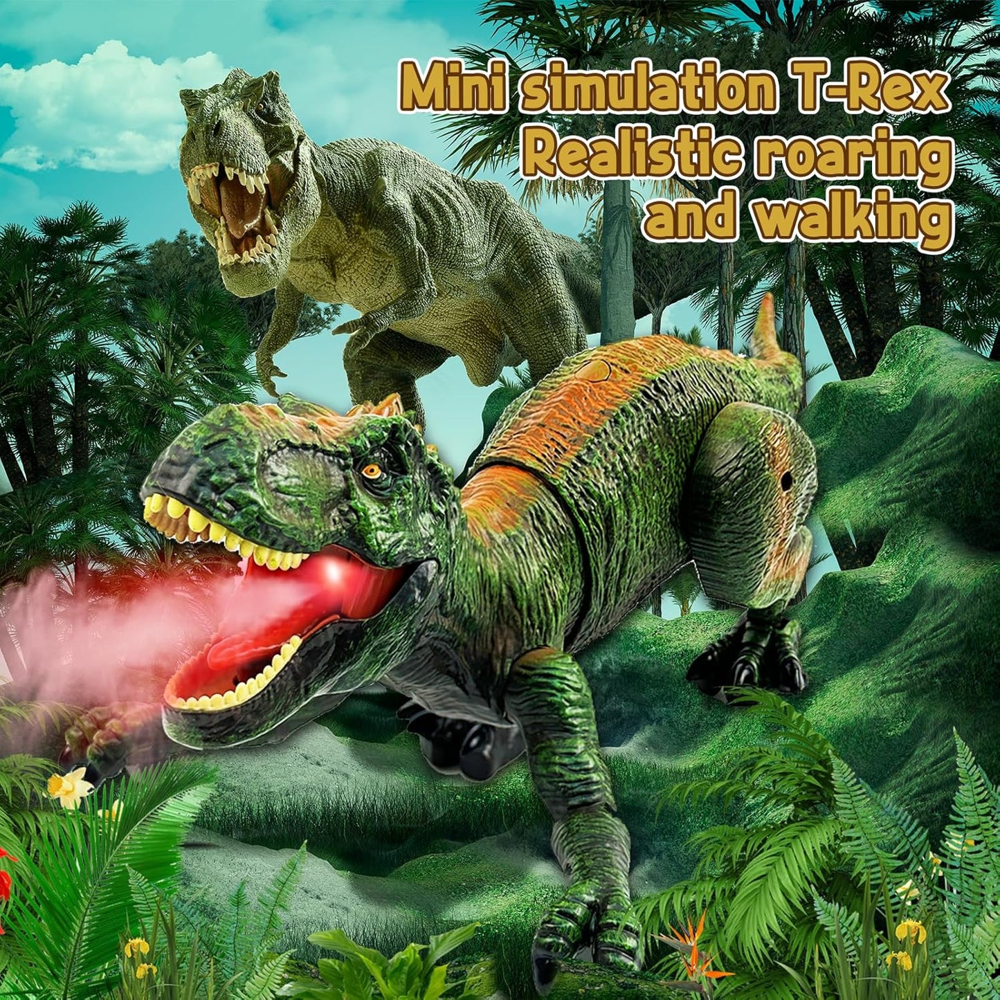 Remote Control 2.4GHz Steam Dinosaur Toy with Light, Sound & Red Mist Spray – RC Walking T-Rex for Kids