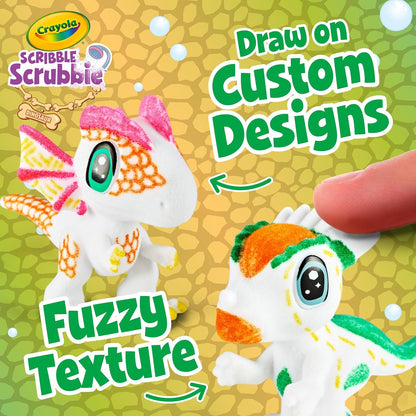 Crayola Scribble Scrubbie Dino Pets Coloring Playset with Washable Markers & Scrub Brush – Reusable Colour & Wash Dinosaur Toy for Kids (4+ Years)