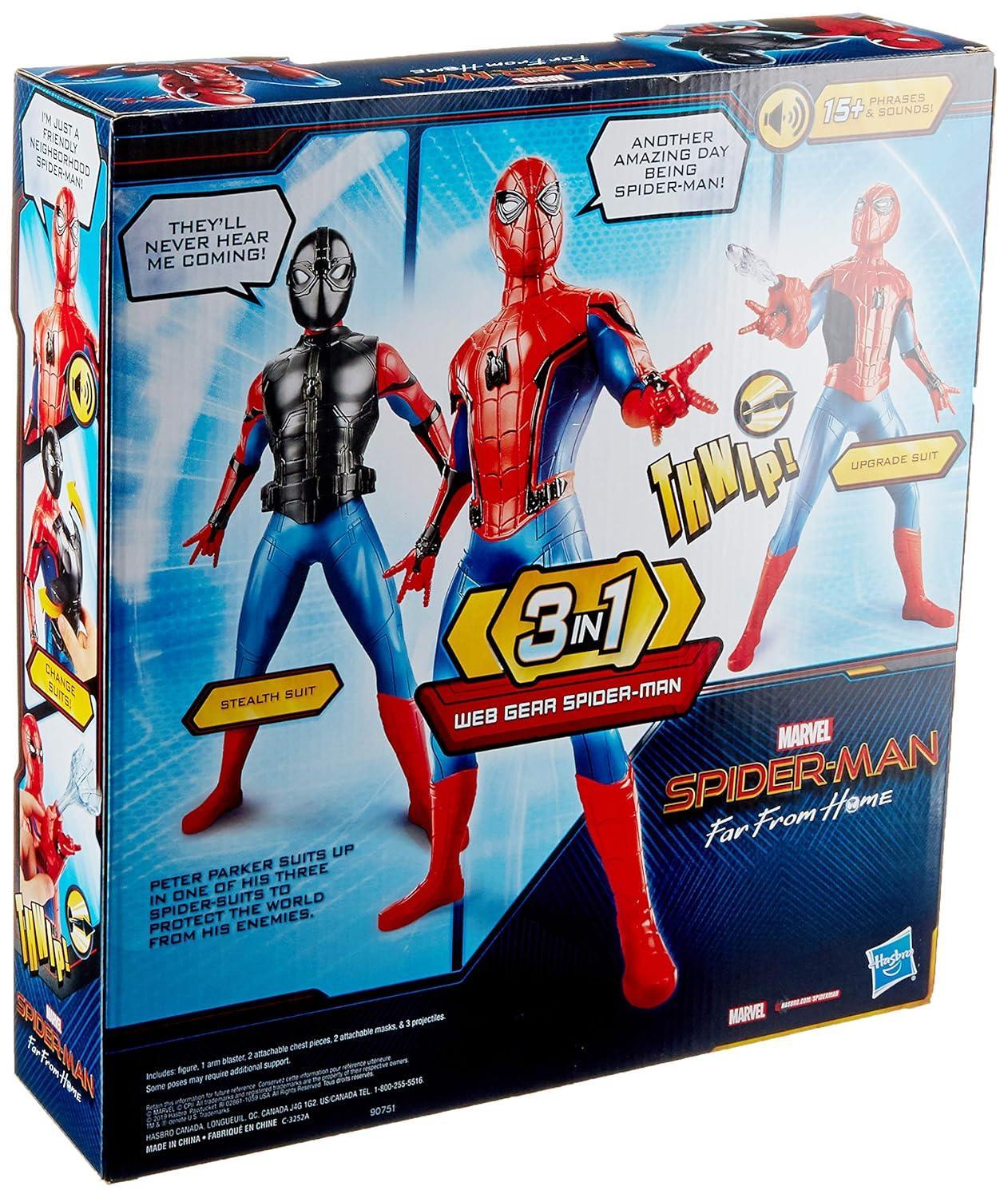 SPIDER-MAN Marvel Plastic Far From Home Deluxe 13-Inch-Scale Web Gear Action Figure With Sound Fx, Suit Upgrades, And Web Blaster Accessory - Multicolor - Jaiman Toys