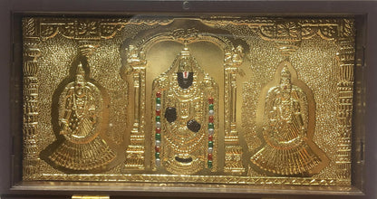 Balaji Wooden Shagun Gift Box with Gold-Plated Tirupati Balaji Frame & Charan Paduka | Premium Spiritual Gift Box for Wedding, Housewarming & Festive Occasions