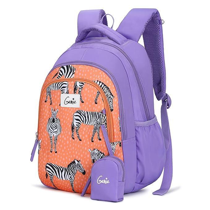 Genie Valerie 15-Inch Kids Backpack – Cute, Colorful, Lightweight & Water-Resistant with Happy Pouch - Jaiman Toys
