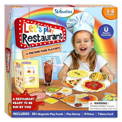 Skillmatics Pretend Play Playset - Restaurant Playset, 30+ Magnetic Food Items for Child's Play, Restaurant Toys, Back-to-School Kitchen Accessories, Gifts for Kids, Toddlers, Ages 3, 4, 5, 6, 7, 8 - Jaiman Toys