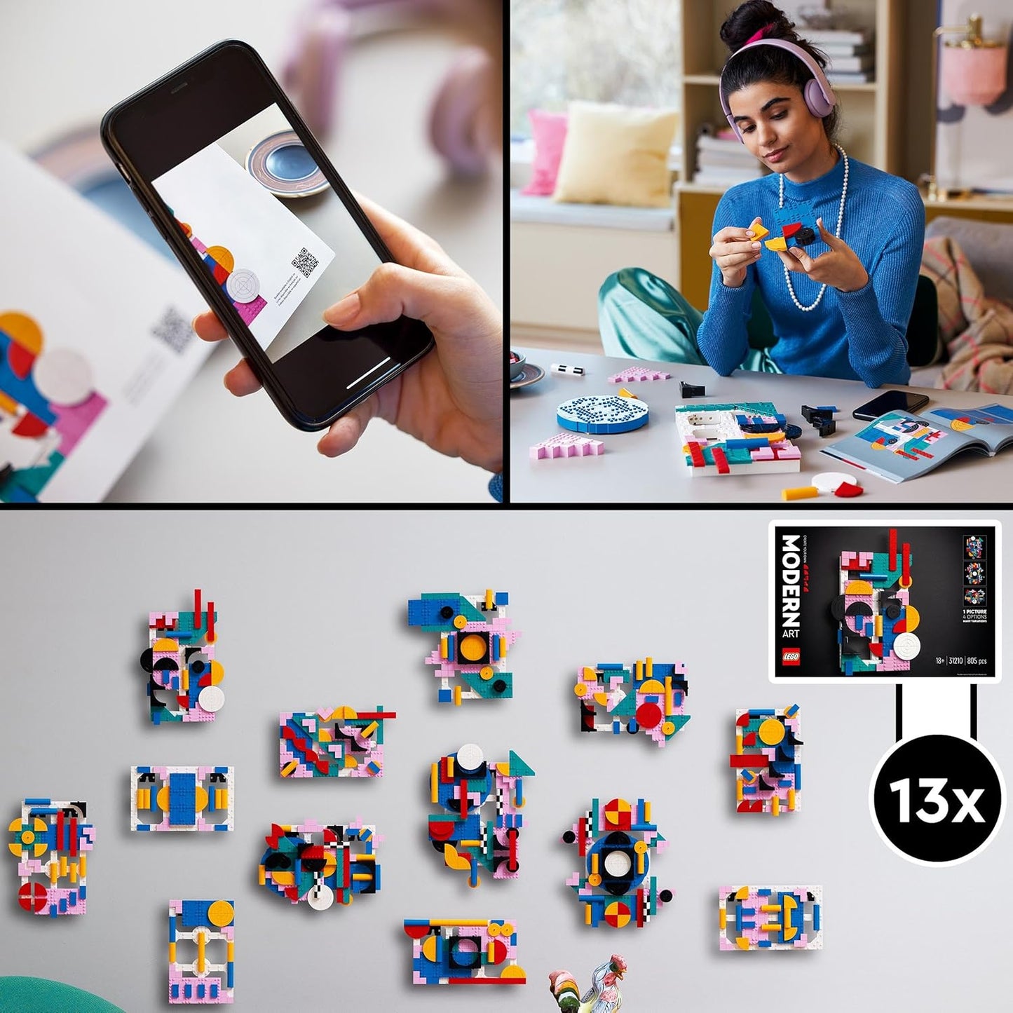 LEGO 31210  Art Modern Art Building Kit (805 Pieces) | Abstract Wall Art Décor Set for Adults | Customizable Display Model