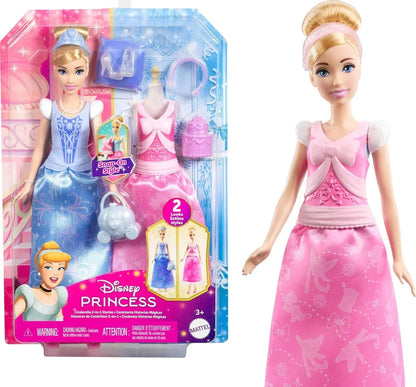 Disney Princess 2-in-1 Stories Cinderella Fashion Doll with 2 Snap-On Bodices, 2 Skirts & 9 Accessories - Jaiman Toys