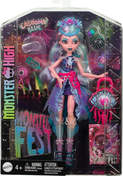 Monster High Lagoona Blue Doll with Glam Monster Fest Outfit and Festival Themed Accessories Like Snacks, Band Poster, Statement Bag and More - Jaiman Toys