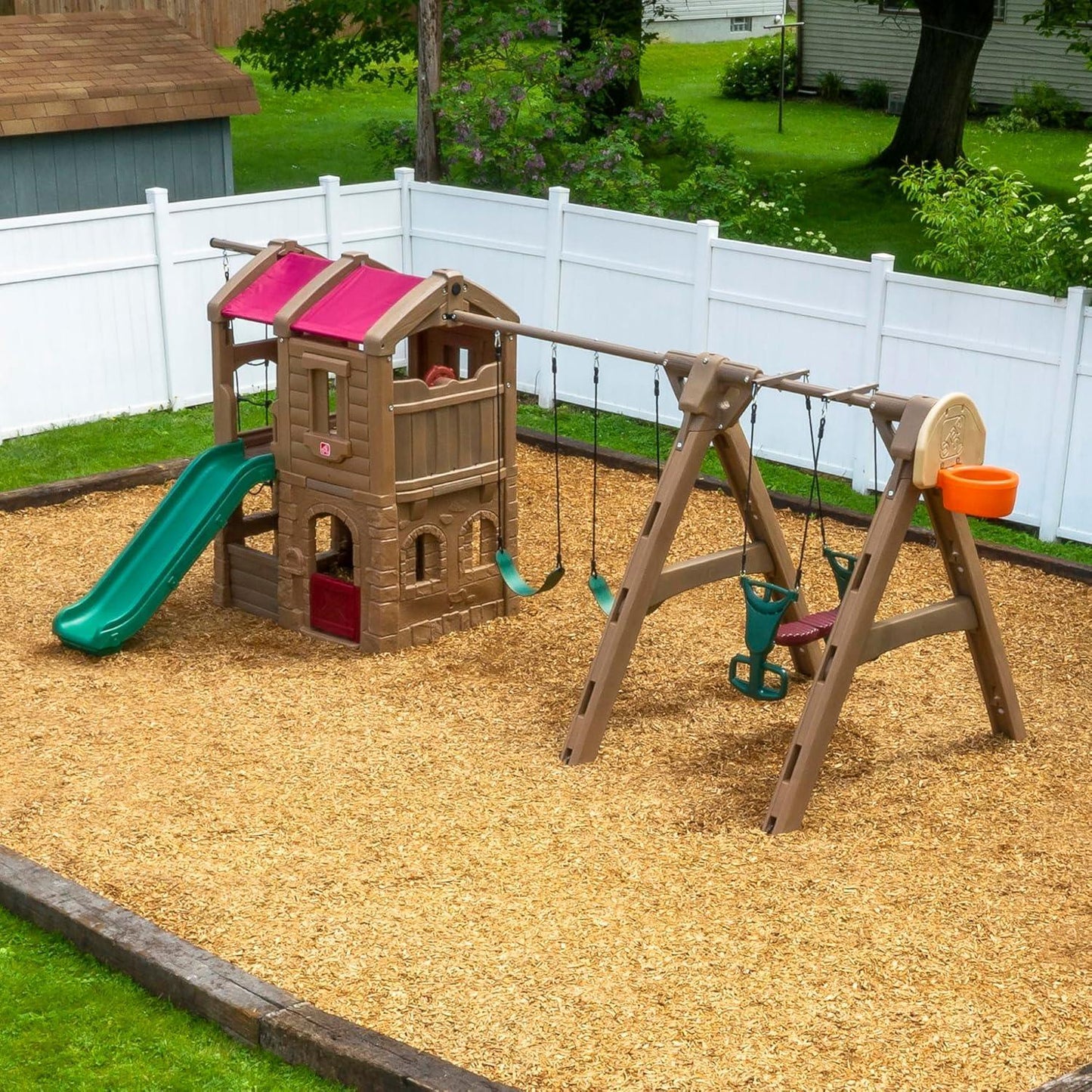 Step2 Naturally Playful Adventure Lodge Play Center with Glider – Kids Outdoor Activity Set - Jaiman Toys