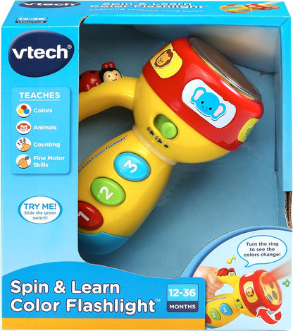 VTech Spin and Learn Color Flashlight | Interactive Educational Flashlight Toy with Colors, Numbers, Animals, Songs & Light-Up Learning for Toddlers