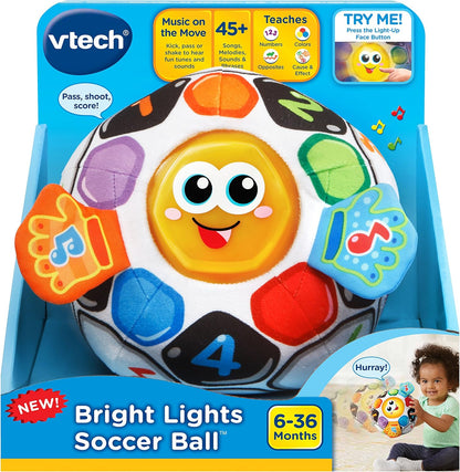 VTech Bright Lights Soccer Ball Interactive Musical Learning Toy with Lights, Sounds, Songs & Educational Activities | Soft Plush Sensory Ball for Babies & Toddlers