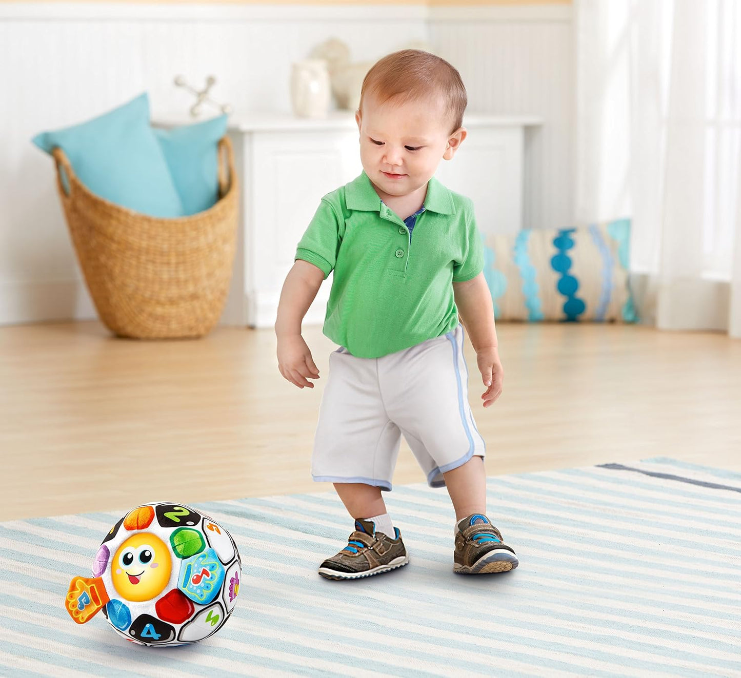 VTech Bright Lights Soccer Ball Interactive Musical Learning Toy with Lights, Sounds, Songs & Educational Activities | Soft Plush Sensory Ball for Babies & Toddlers