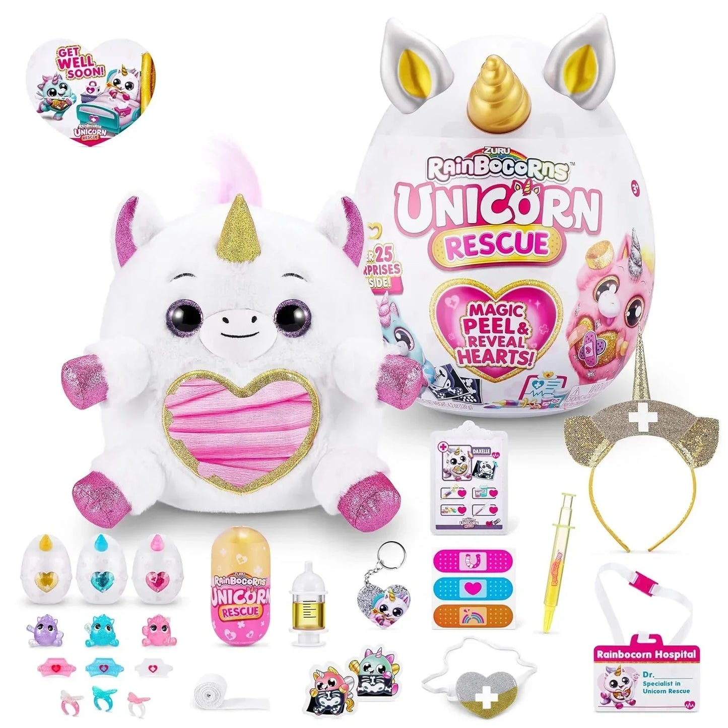 Rainbocorns Unicorn Rescue Surprise, Daxelle - Collectible Plush - Giant Egg, Over 25 Surprises Inside, 35 cm, Cuddle Plush Stuffed Animal, Rings, Stickers,... - Jaiman Toys