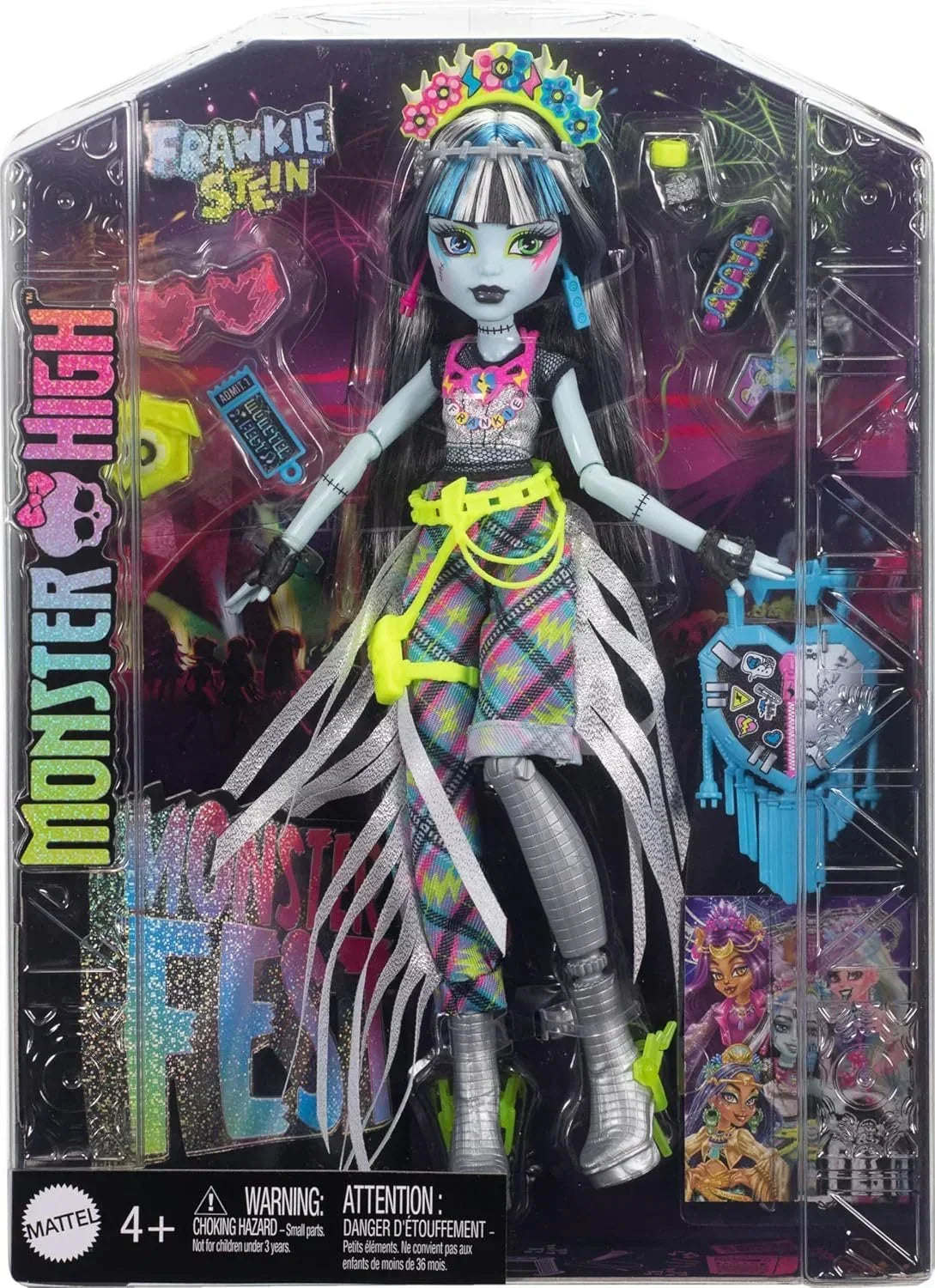 Monster High Frankie Stein Doll with Glam Monster Fest Outfit and Festival Themed Accessories Like Snacks, Band Poster, Statement Bag and More - Jaiman Toys