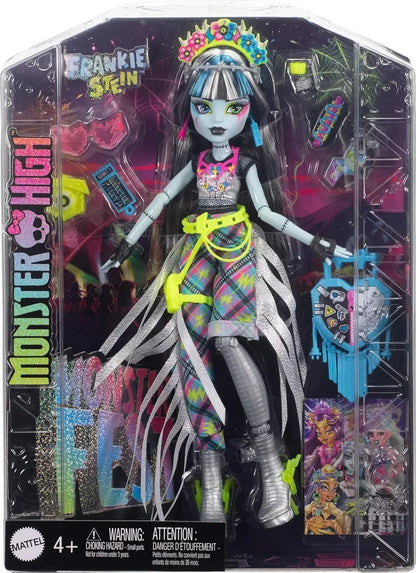 Monster High Frankie Stein Doll with Glam Monster Fest Outfit and Festival Themed Accessories Like Snacks, Band Poster, Statement Bag and More - Jaiman Toys