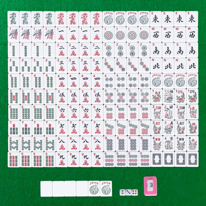 American Mahjong Set – 166 Tiles Complete Mah Jongg Game with 4 Color All-in-One Rack Pushers, Red Soft Carry Bag & Accessories | Classic Full Size Mahjong Tile Set