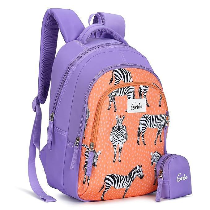 Genie Valerie 15-Inch Kids Backpack – Cute, Colorful, Lightweight & Water-Resistant with Happy Pouch - Jaiman Toys