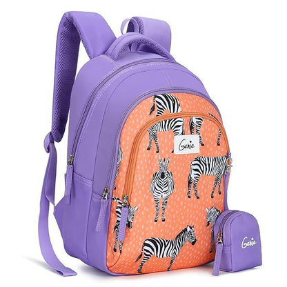Genie Valerie 15-Inch Kids Backpack – Cute, Colorful, Lightweight & Water-Resistant with Happy Pouch - Jaiman Toys