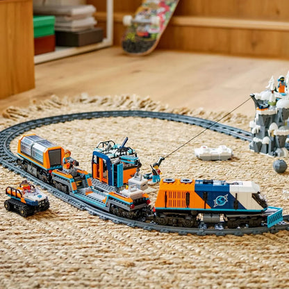 LEGO City 60470 Explorers’ Arctic Polar Express Train Set - Incl. a Remote-Controlled Train Toy, Snowplough, 22 Track Pieces & 6 Minifigures, Plus a Rockfall Function - Gift for 7+ Year Old Boys