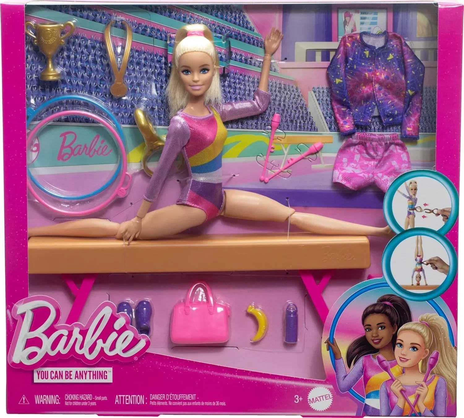 Barbie Gymnastics Doll & Accessories, Playset with Blonde Fashion Doll, C-Clip for Flipping Action, Balance Beam, Warm-Up Suit & More - Jaiman Toys
