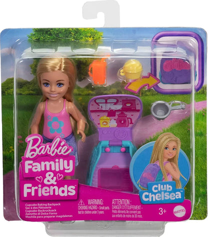 Barbie Family & Friends Cupcake Baking Backpack Blonde Chelsea Doll, Wearable Backpack with Baking Play Pieces - Jaiman Toys