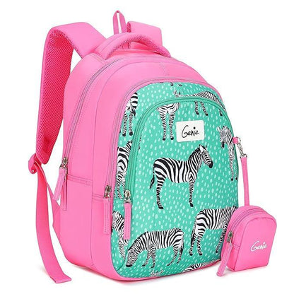 Genie Valerie Kids Backpacks, 15 inches, Cute, Colourful bags for girls, Water Resistant and Lightweight. 3 compartment with Happy Pouch - Jaiman Toys