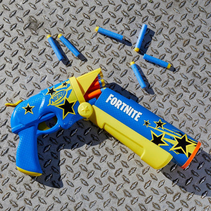 Nerf Fortnite Half Tone Hero Blaster, Bonus Code to Unlock Half Tone Hero Wrap in The Game, Break Open Loading, 12 Nerf Elite Darts - Jaiman Toys