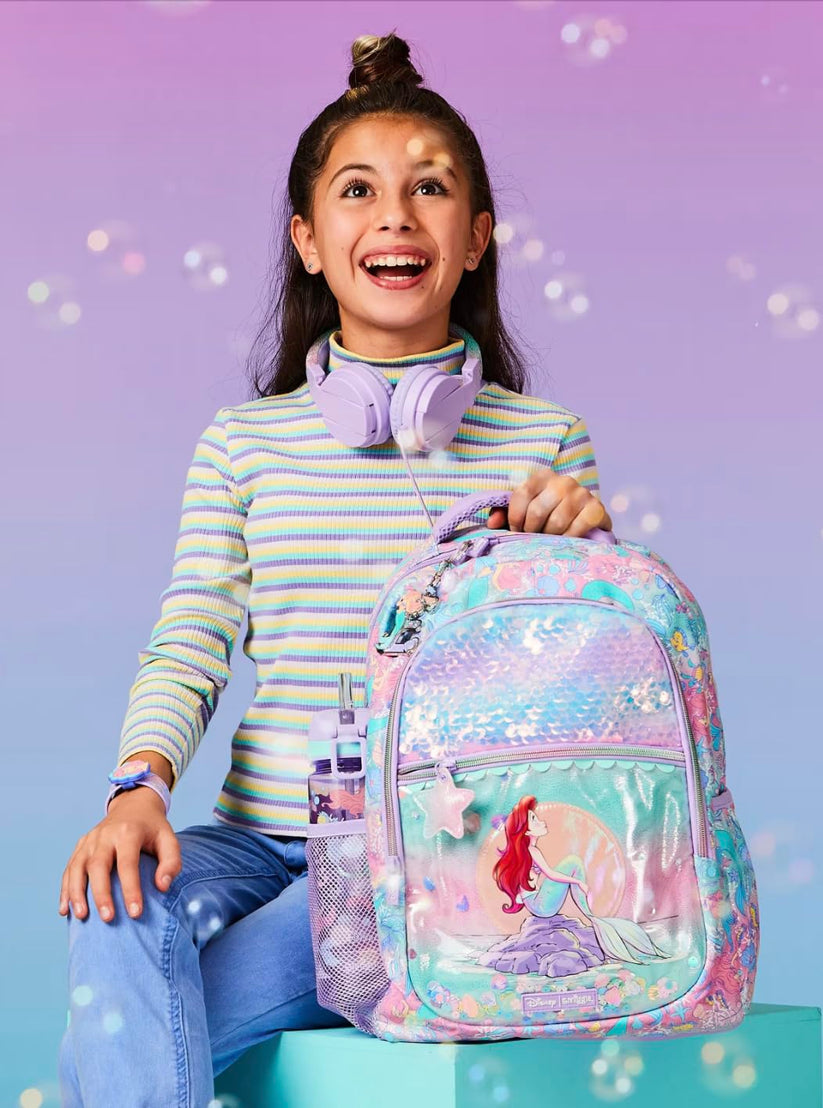 Smiggle Disney Ariel Backpack for Kids (42 CM) – Mermaid Sequin School Bag with Star Charm