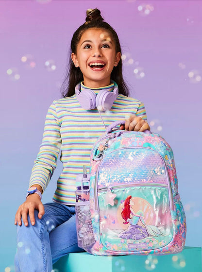 Smiggle Disney Ariel Backpack for Kids (42 CM) – Mermaid Sequin School Bag with Star Charm