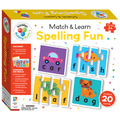 Hinkler Building Blocks Match & Learn Spelling Fun | 70 Connecting Jigsaw Pieces with 16-Page Activity Book | Educational Spelling & Word Building Game for Kids Ages 3+