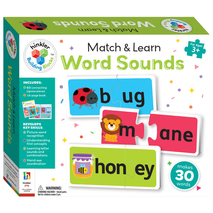 Hinkler Building Blocks Match & Learn Word Sounds | 60 Connecting Jigsaw Pieces with 16-Page Activity Book | Phonics & Word Sound Learning Game for Kids Ages 3+