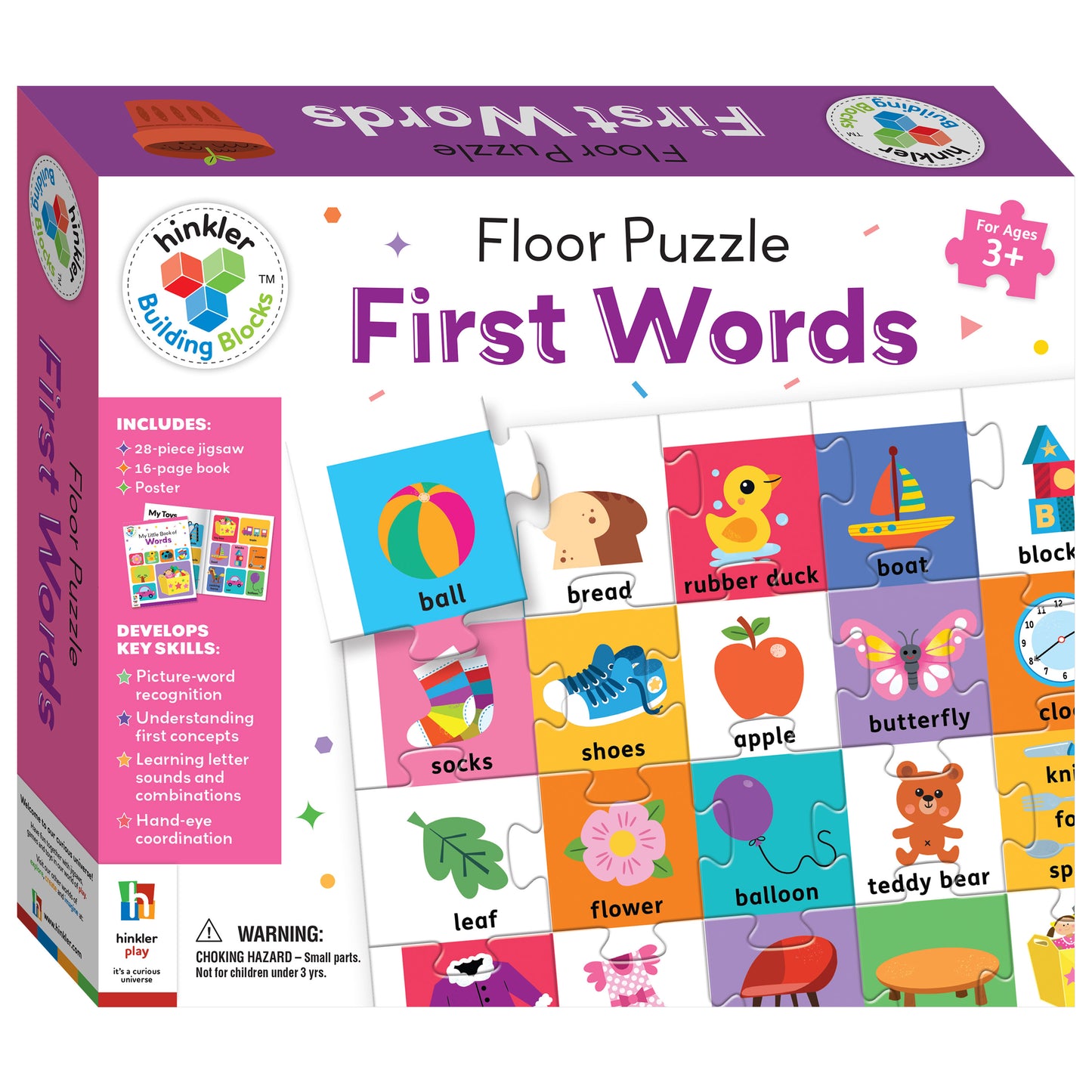 Hinkler Building Blocks Floor Puzzle First Words | 28-Piece Educational Word Matching Jigsaw Puzzle with 16-Page Activity Book & Poster | Learning Puzzle for Kids Ages 3+