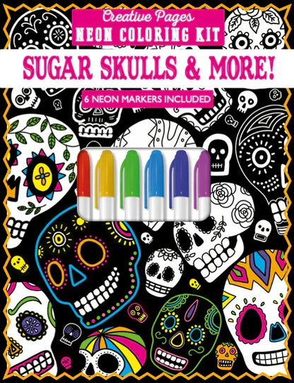 Creative Pages Neon Coloring Kit Sugar Skulls & More! - Jaiman Toys