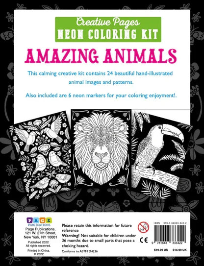 Creative Pages Neon Coloring Kit Amazing Animals - Jaiman Toys