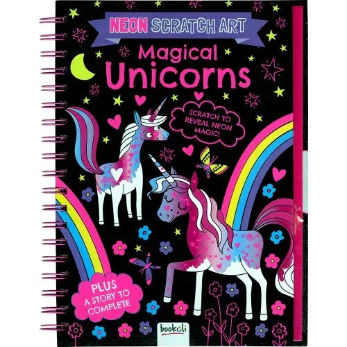 Neon Scratch Art Magical Unicorns by Bookoli - Jaiman Toys