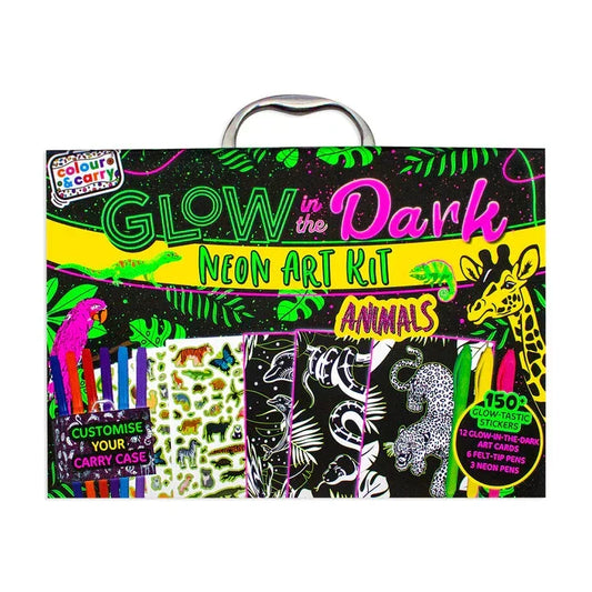 Glow In The Dark Neon Art Kit Animals Colour And Carry Set - Jaiman Toys
