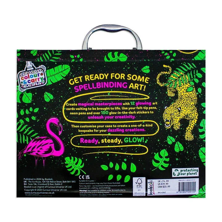 Glow In The Dark Neon Art Kit Animals Colour And Carry Set - Jaiman Toys