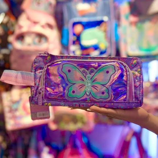 Vest Butterfly Pencil Case – Kids Stationery Organizer with Holographic Front Pocket