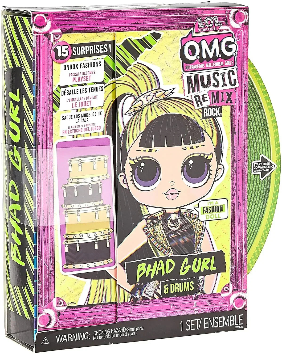 L.O.L. Surprise! OMG Remix Rock Bhad Gurl Fashion Doll with 15 Surprises Including Drums, Outfit, Shoes, Stand, Lyric Magazine, and Record Player Playset - Jaiman Toys